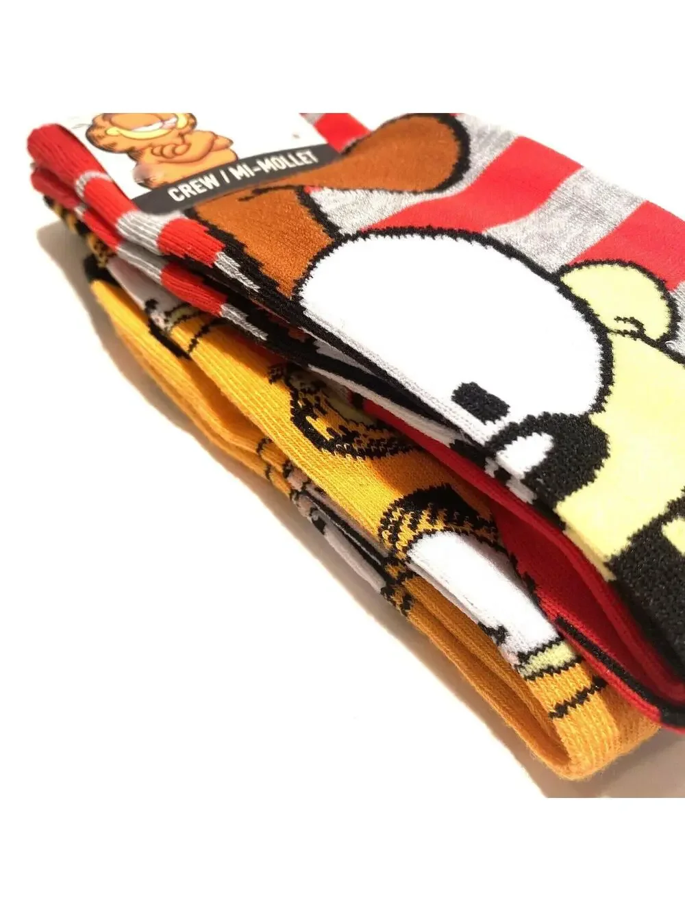 Garfield & Odie Cartoon Crew Socks 2-Pack, Red & Orange Graphic, One Size, New